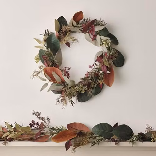 Lights4fun Artificial Autumn and Winter Eucalyptus Leaf Wreath, Multicolour, Diameter: 40 cm – 2
