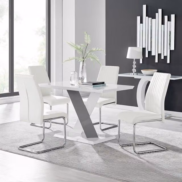 Furniturebox Monza White High Gloss Rectangular Dining Table and 4 Lorenzo Chairs Set