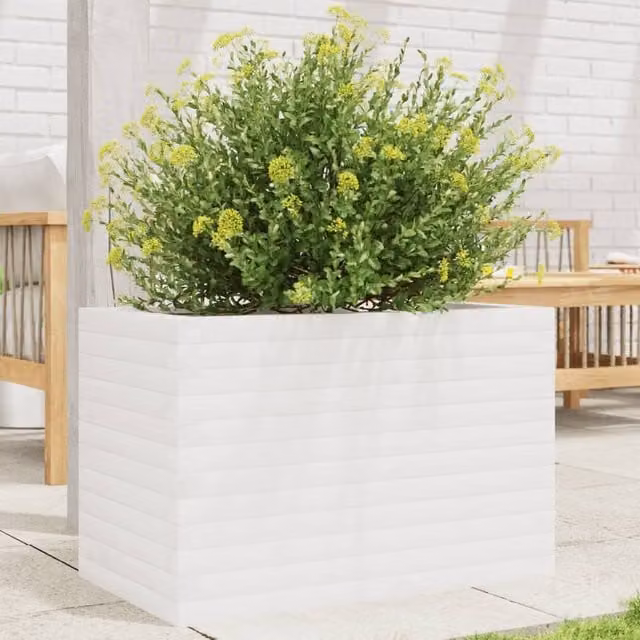 Berkfield Home Garden White Solid Wood Pine Planter W: 70 cm, D: 40 cm, H: 45.5 cm