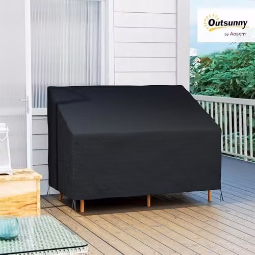 Outsunny 2 Seater Garden Sofa Protector in Black, Water Repellent Oxford Cloth and PVC – 2