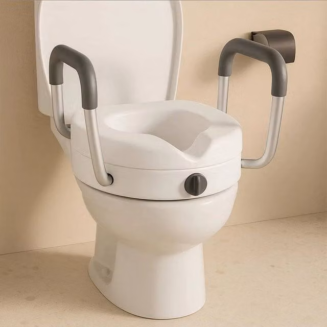 Kelvenix Raised Toilet Seat and Handle Riser in White, W: 52 cm – 1