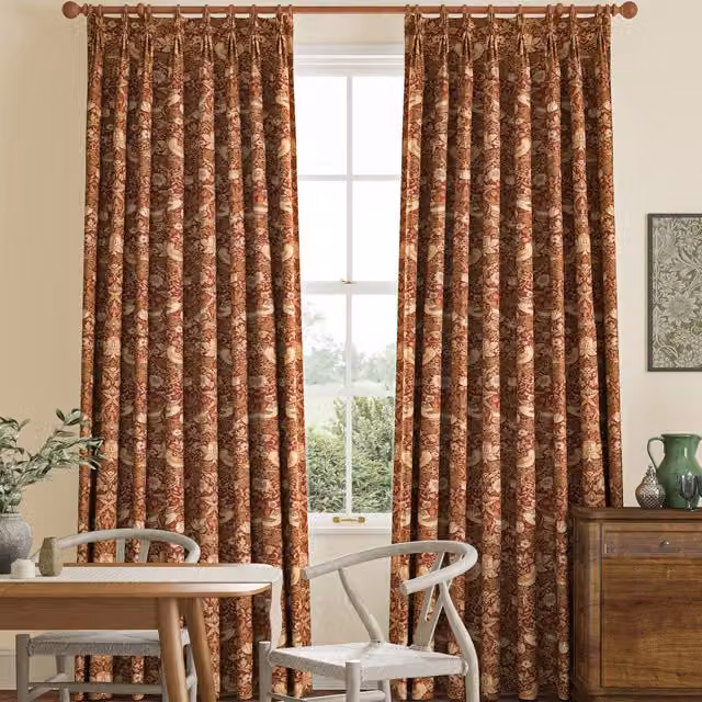 William Morris At Home Strawberry Thief Made to Measure Blackout Floral Curtains in Red