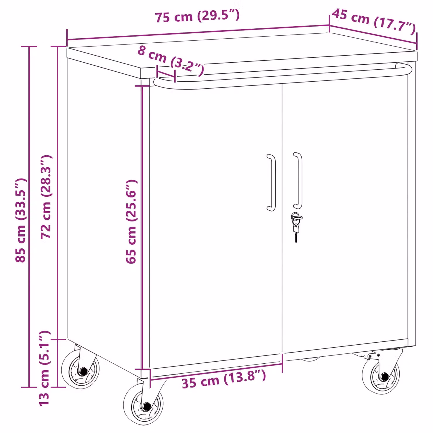 Berkfield Lockable Steel Tool Cabinet with Wheels and Worktop, Red, W: 75 cm, D: 45 cm, H: 85 cm – 5