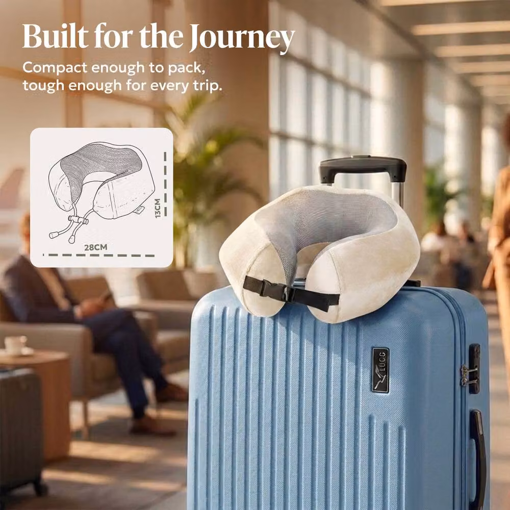 Lugg U-Shaped Memory Foam Travel Neck Pillow with Removable Cooling Cover and Storage Bag in Beige – 4