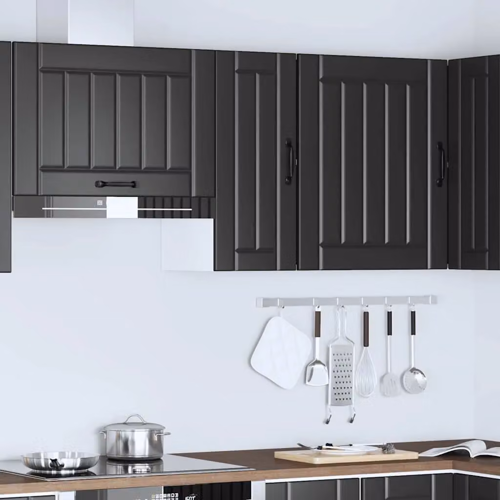 Berkfield Home Lucca Black Matt Wall Mounted Kitchen Cabinet with Glass Doors – 3