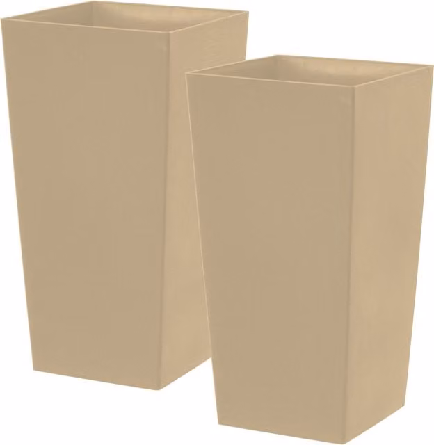 Simpa Milano Grande 27L Square Planter Pots, Set of 2, Beige/Grey, H 51 cm x W 26.5 cm x D 26.5 cm