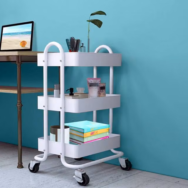 Levede 3-Tier Kitchen Trolley Cart Steel Storage Rack with Wheels in White – 1