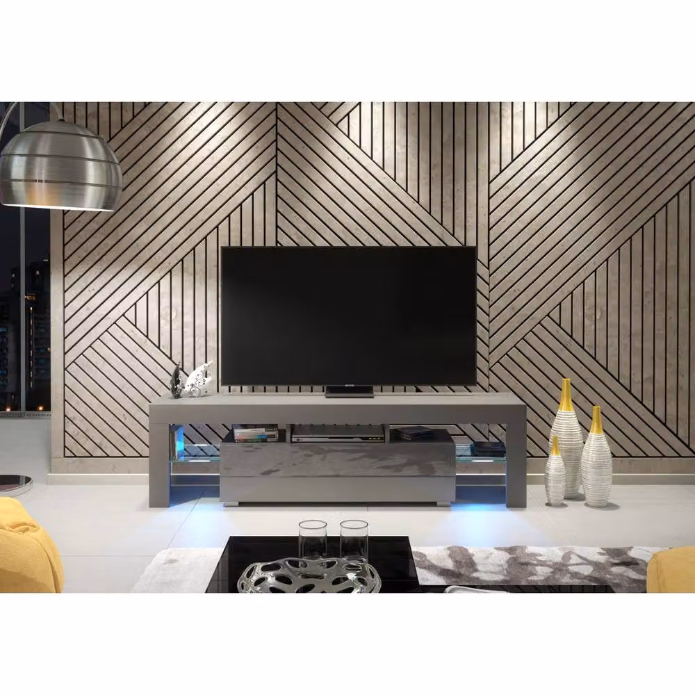 Mex Furniture LTD Aria TV Unit in Dark Grey with Glossy Doors and LED Lights, W: 160 cm, H: 45 cm, D: 35 cm – 4