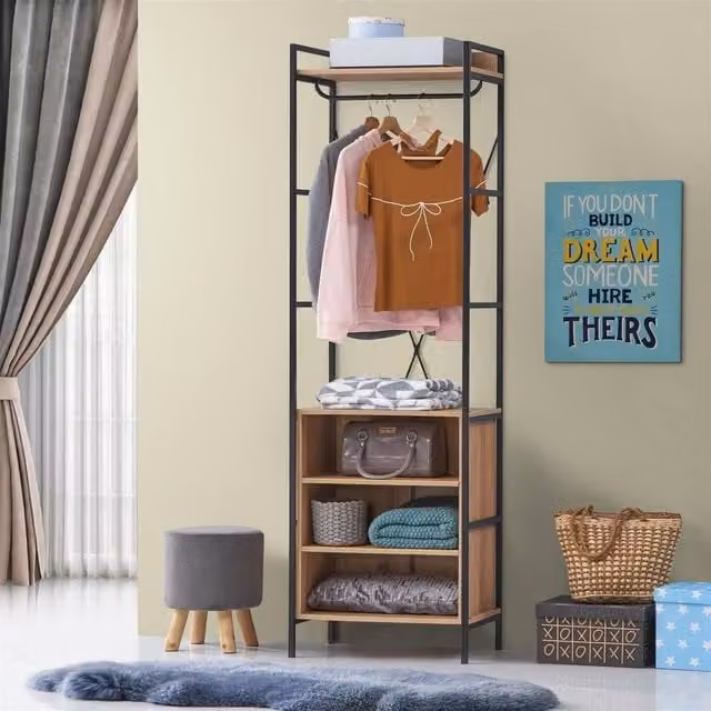 Timber Art Design Riviera Oak 5 Tier Open Wardrobe in Light Oak, H 200 x W 60 x D 40 cm – 1