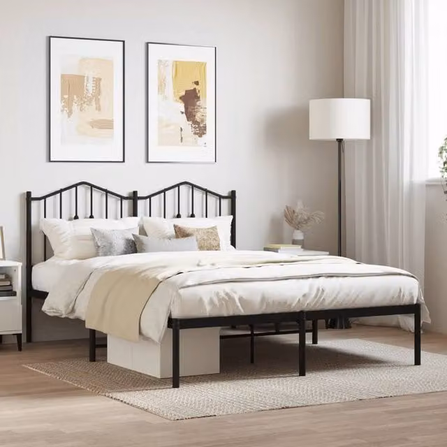 Berkfield Home Metal Bed Frame with Headboard in Black, W/D/H: 150 x 200 cm – 1