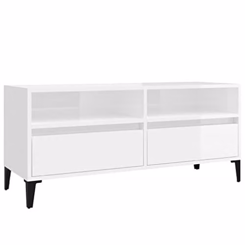 vidaXL High Gloss White TV Cabinet in MDF, W: 100 cm, D: 34.5 cm, H: 44.5 cm