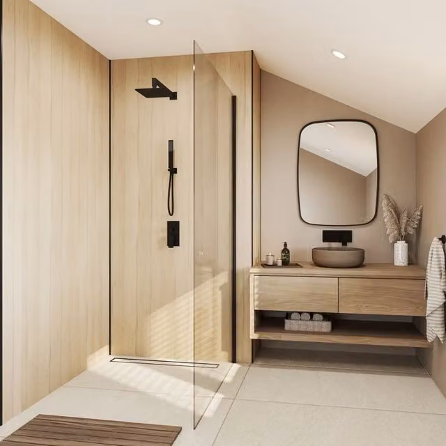 Wetwall English Oak Laminate Wall Panel with Tongue and Groove, W: 58.5 cm, H: 242 cm, Depth: 1.1 cm