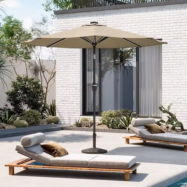 Breeins Outdoor Patio Parasol with LED Strips and Concrete Base in Beige