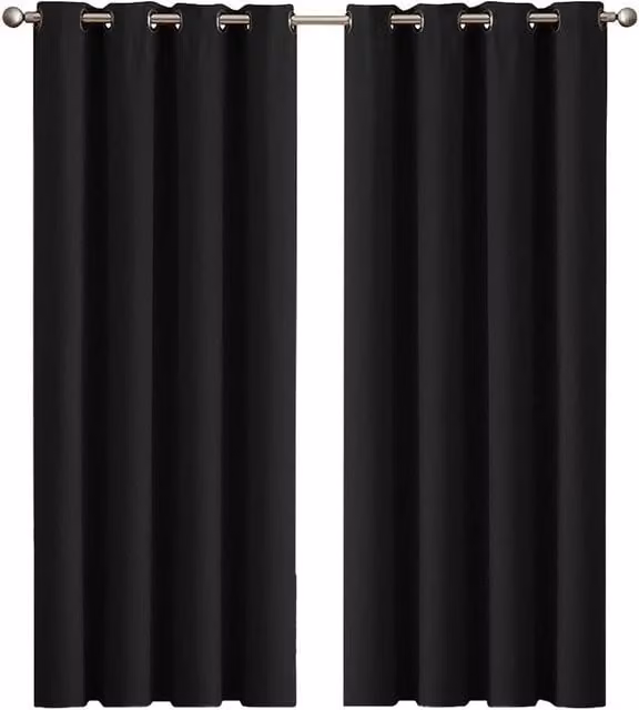 VOGREX 2 Pack Black Eyelet Blockout Curtain Panels – 1
