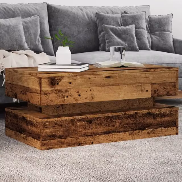 Berkfield Home Modern Coffee Table with LED Lights in Brown, W/D/H: 90 x 50 x 40 cm – 1