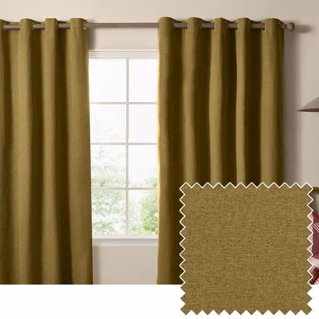 Furn Blackout Textured Woven Eyelet Curtain Pair in Green, Width: 229 cm, Drop: 137 cm – 1