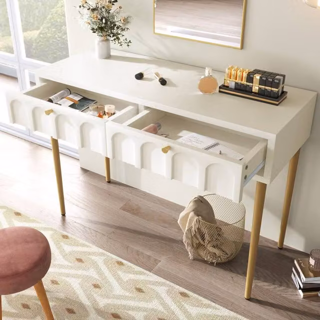 Matteo Dressing Table with 2 Drawers and Chest of Drawers in Cream/Beige/White, W: 100 cm x D: 80 cm