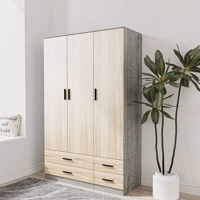 FORGEVIO Modern 3 Door 4 Drawer Wardrobe in Ash Grey Oak and Light Oak – 1