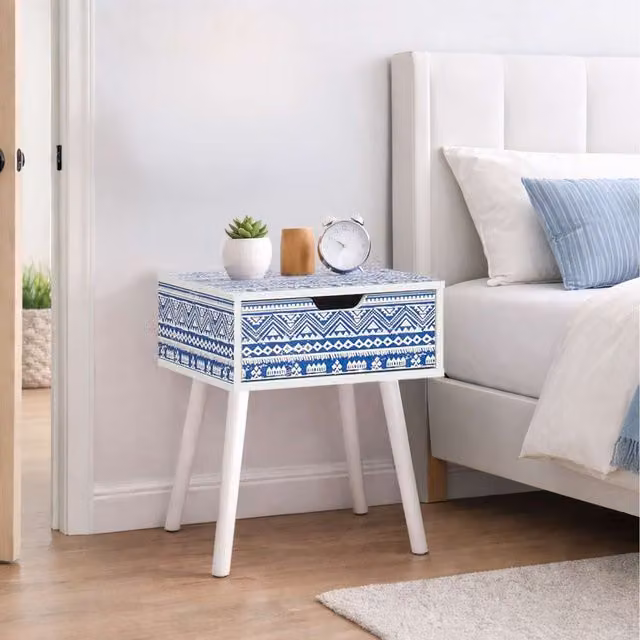 Birlea Santorini Shabby Chic 1 Drawer Bedside Cabinet in Blue and White