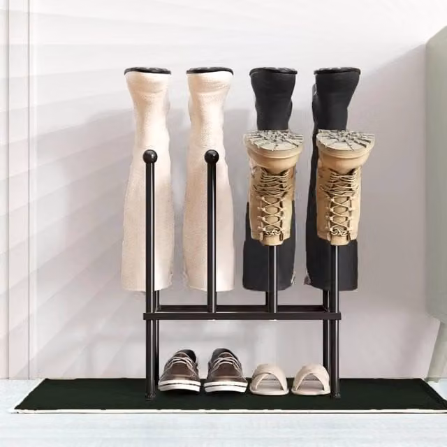 EONLION 4 Pair Metal Shoe and Boot Stand Rack in Black, W: 50 cm, H: 42 cm, D: 5 cm – 1