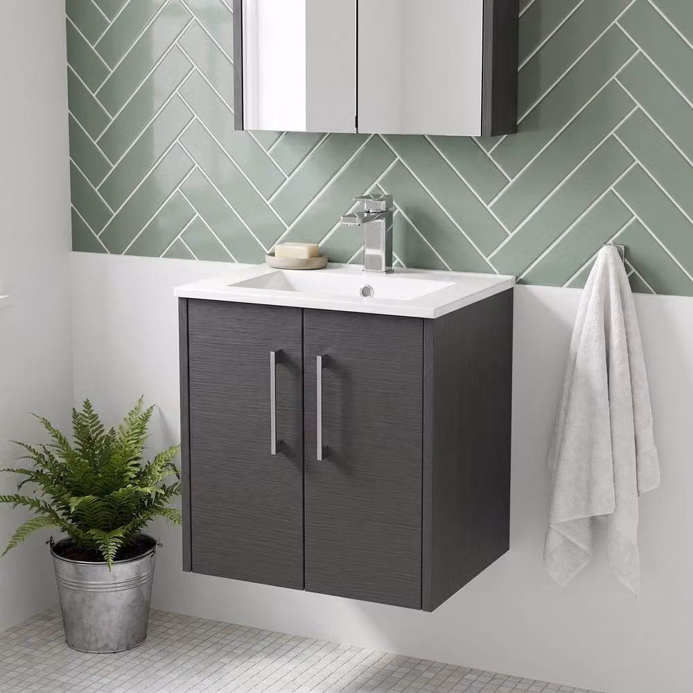 Balterley Winshill 2 Door Wall Mounted Vanity Basin Unit, Grey Woodgrain, Width: 50 cm – 2