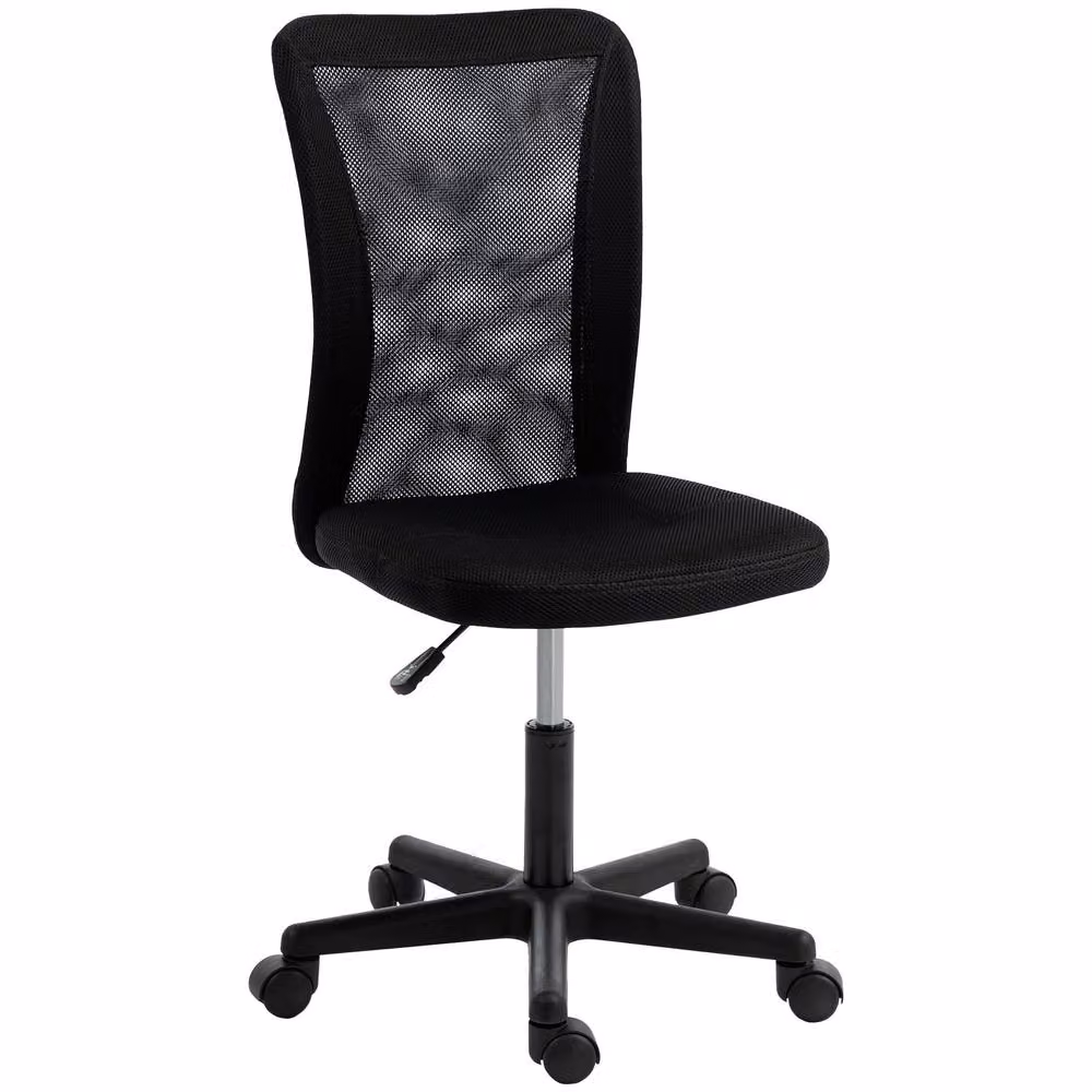 VINSETTO Black Fabric Armless Swivel Office Task Chair with Adjustable Height and Castors – 2