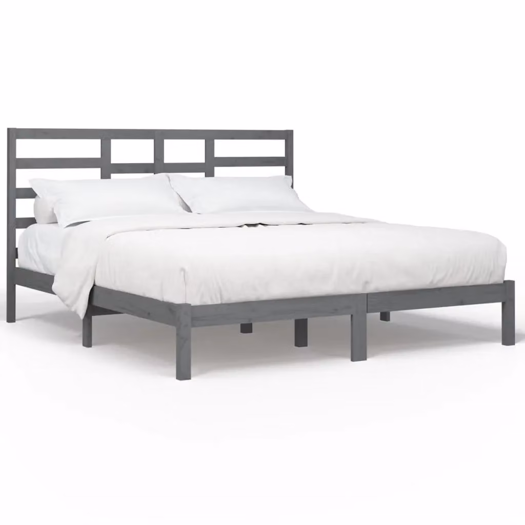 Berkfield Home Modern Grey Solid Pine Wood Bed Frame W/D/H: 200 x 200 cm – 2