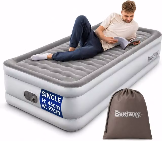 Bestway Single Kingsize Airbed with Built-In Pump, Grey