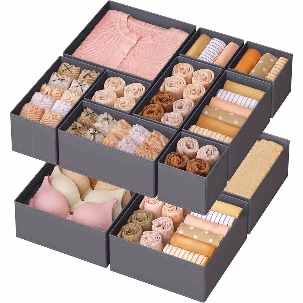 The Bazaarist Set of 12 Foldable Fabric Drawer Organisers in Grey – 2