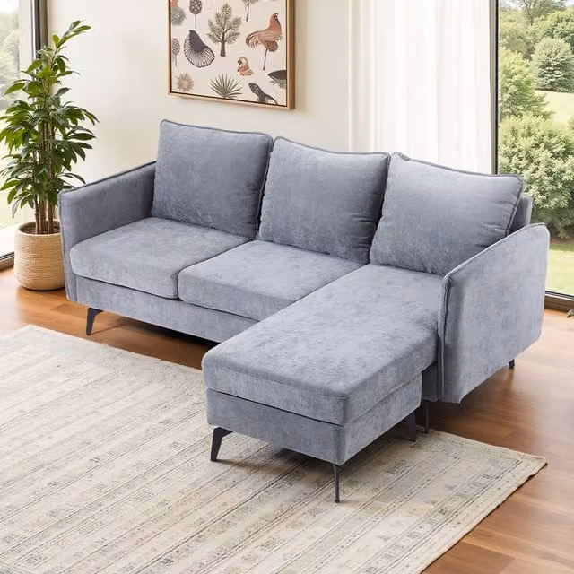 Livingandhome Reversible 3 Seater L-Shape Corner Sectional Sofa in Grey Fabric
