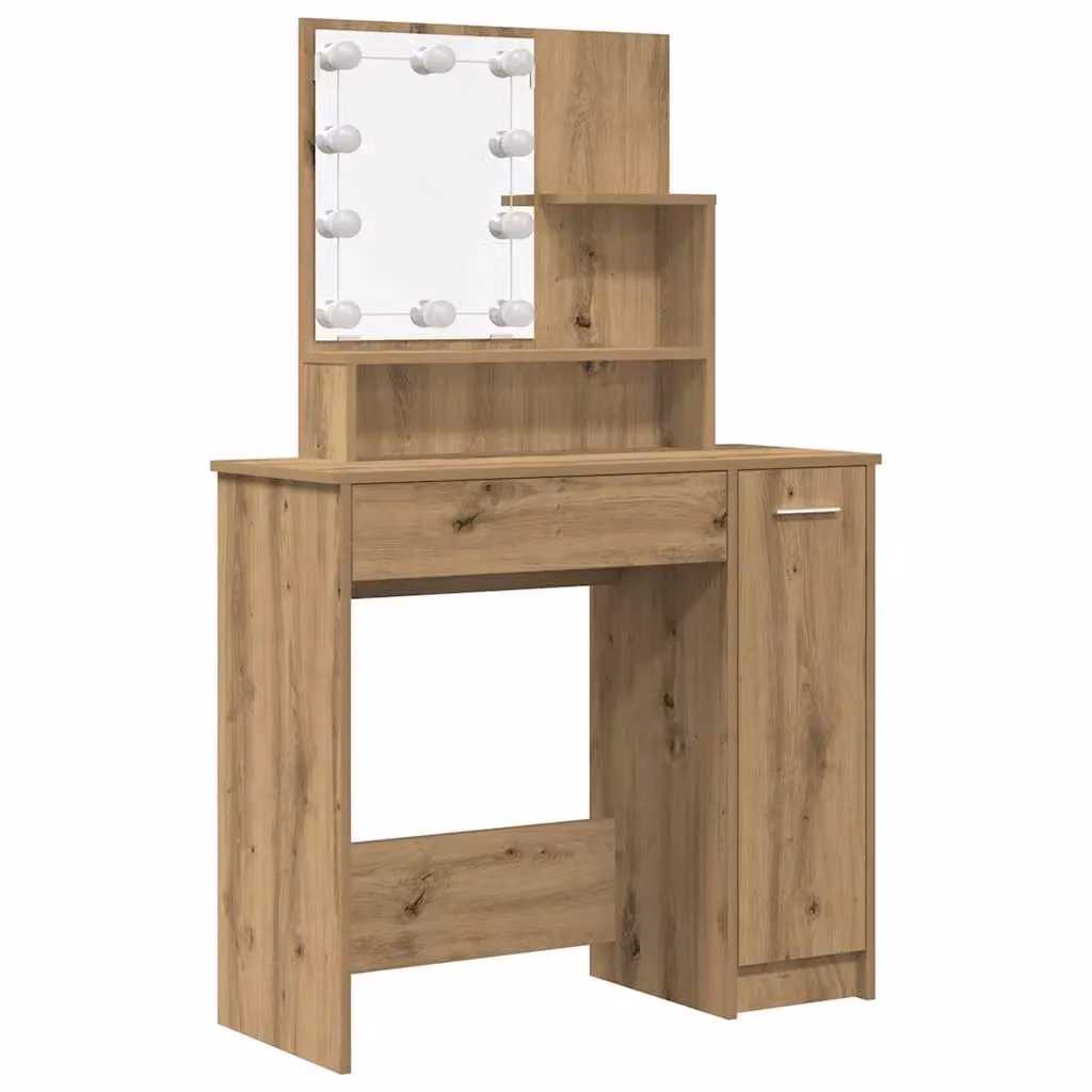 Berkfield Home Hollywood LED Dressing Table Set in Artisan Oak Brown – 4
