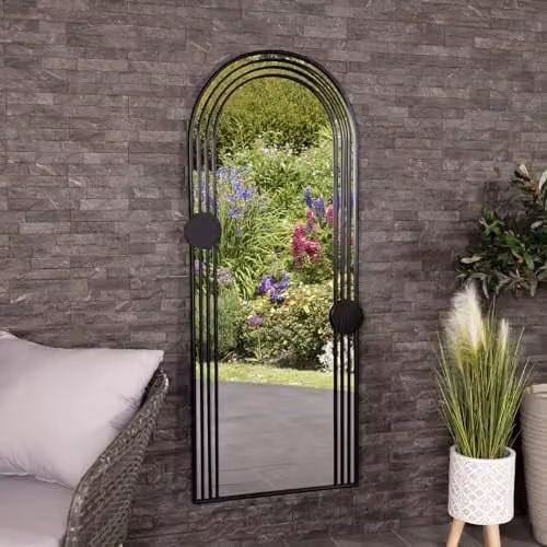 Charles Bentley Warsaw Arch Mirror in Black, Metal and Glass, H 155 x W 64.5 cm