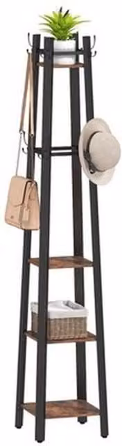 NESTLUNE Industrial Metal Coat Stand with 4 Storage Shelves in Matt Black, H 179 x W 100 x D 15 cm – 1