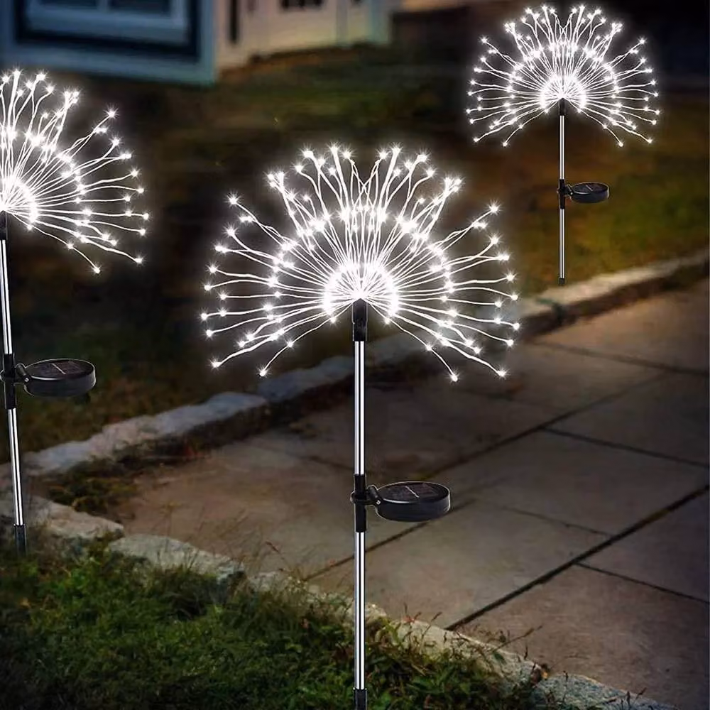 SPETLEK 4-Pack Solar Powered Starburst Firework Stake Lights in Cool White – 4