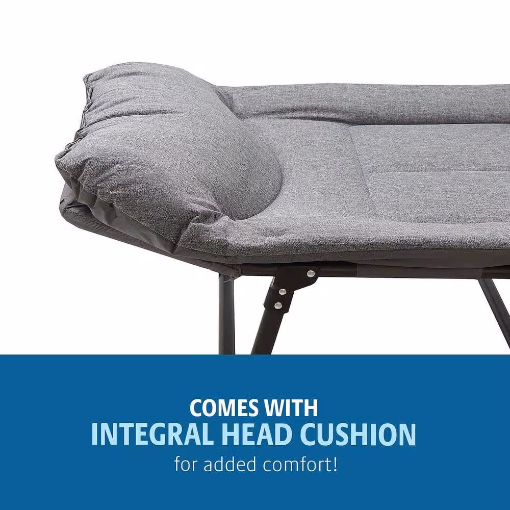 Clarsen Portable Foldable Single Bed in Black and Grey with 5-Position Adjustable Back – 4