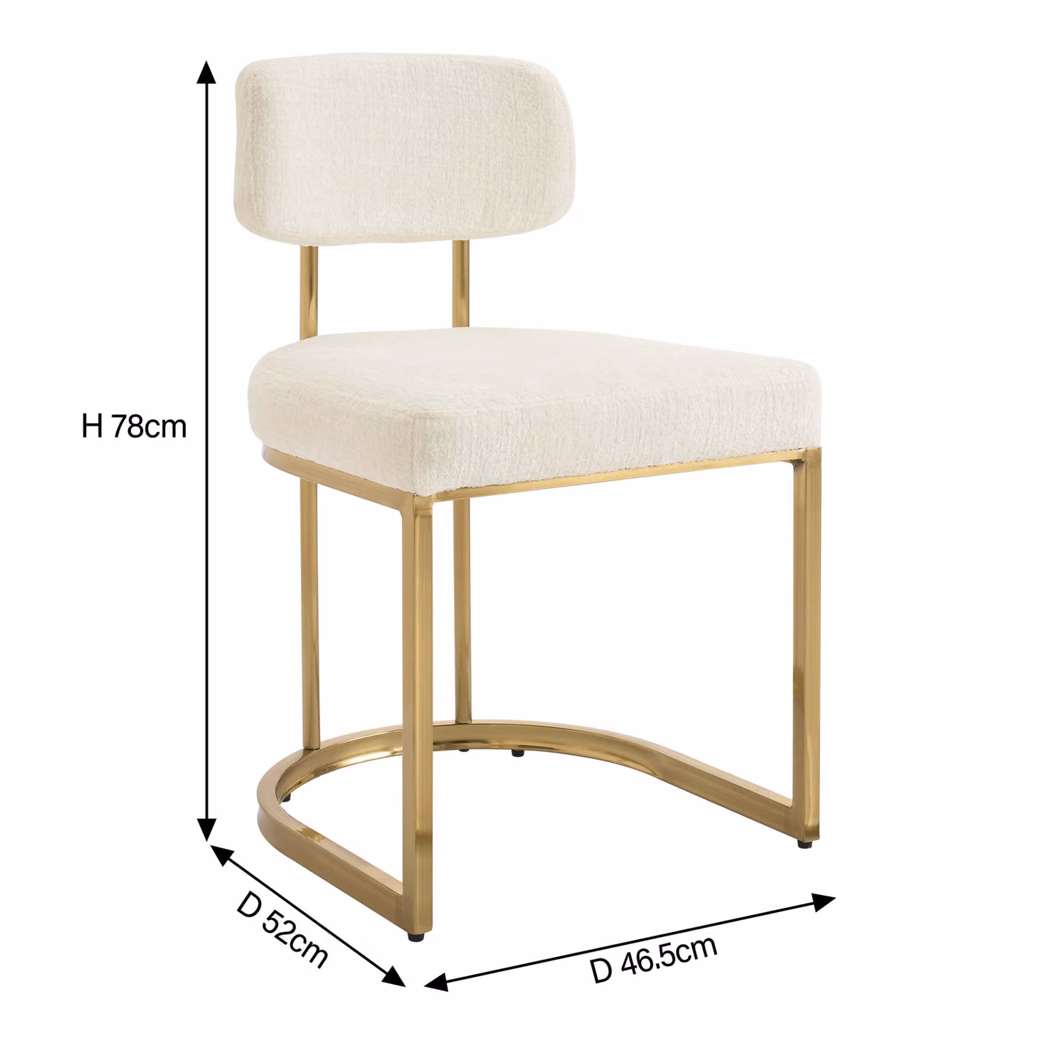 Modish Furnishing Rhea Set of 2 White Chenille Fabric Dining Chairs with Armrests and Gold Metal Frame – 2