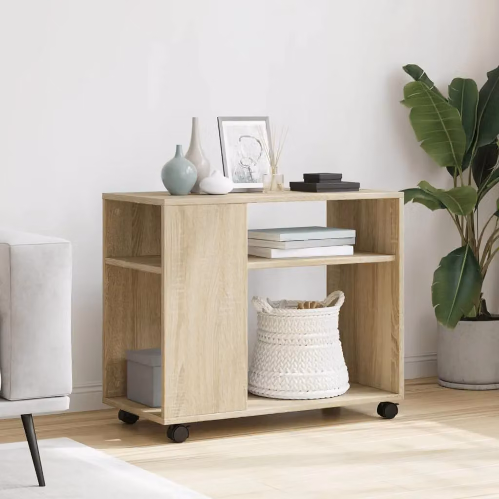 Berkfield Home Side Table with Wheels in Sonoma Oak Brown, W/D/H: 70 x 35 x 60 cm – 3