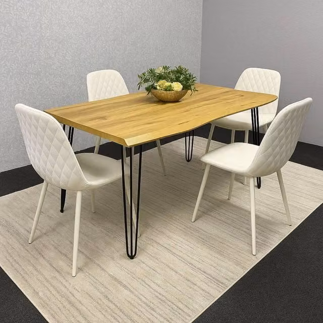 Kosy Koala Modern Rectangular Dining Table Set with 4 Cream Faux Leather Chairs in Brown and Black