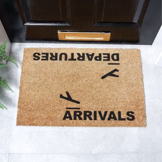 Artsy Mats Arrivals and Departures Brown Coir and Natural Rubber Non-Slip Weatherproof Doormat