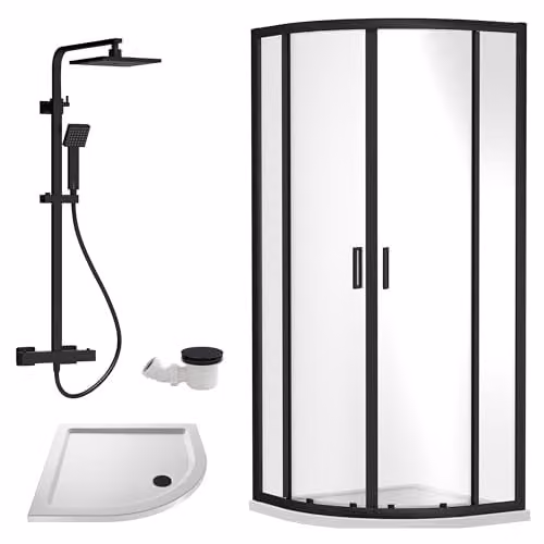 Balterley Quadrant Shower Enclosure with Tray, Waste and Thermostatic Shower Kit in Black, 6mm Toughened Safety Glass, W/D/H: 78 x 78 x 185 cm