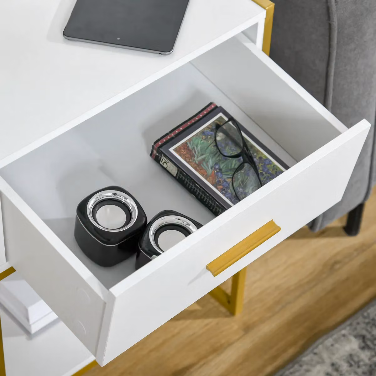 HOMCOM Modern White Bedside Table with Drawer and Shelf – 4