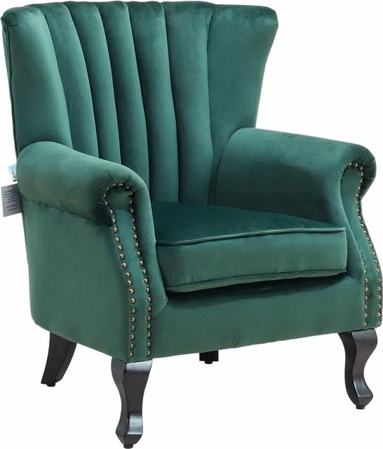 Livingandhome Classic Occasional Armchair in Green Velvet Upholstery