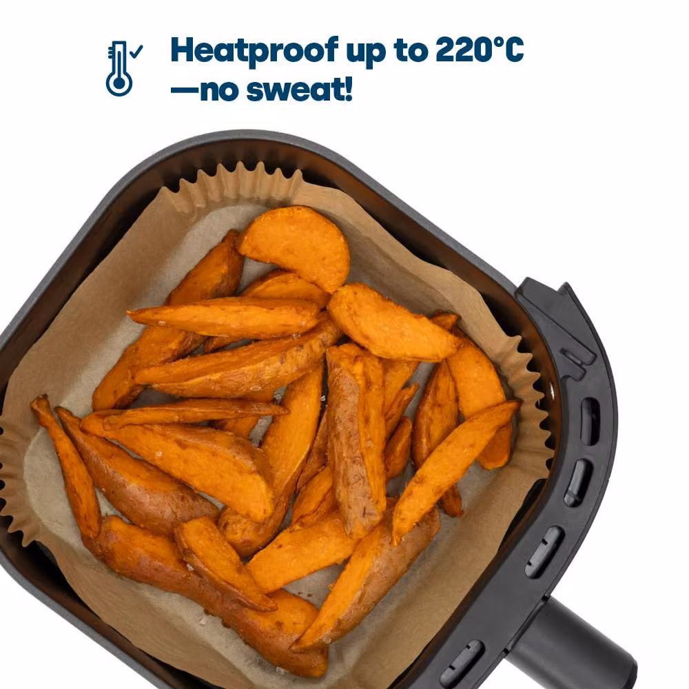 Livivo Disposable Square Air Fryer Liners, Non-Stick and Greaseproof, Beige, 100 Pieces – 6