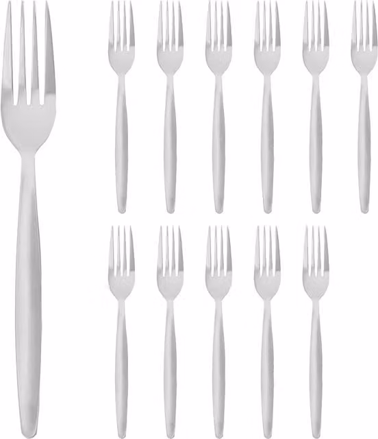 Argon Tableware Polished Stainless Steel Dinner Forks in Silver, Pack of 12