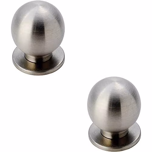 Loops 2 Pack Small Solid Ball Cupboard Door Knobs in Brushed Stainless Steel, 25mm Diameter – 1
