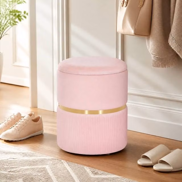 STILVORA Pink Velvet Storage Ottoman with Hidden Storage – 1