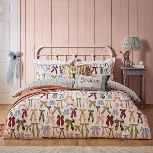 Furn Noortje Bows Reversible Duvet Cover Set in Pink, W/D/H: 180 x 200 cm – 1