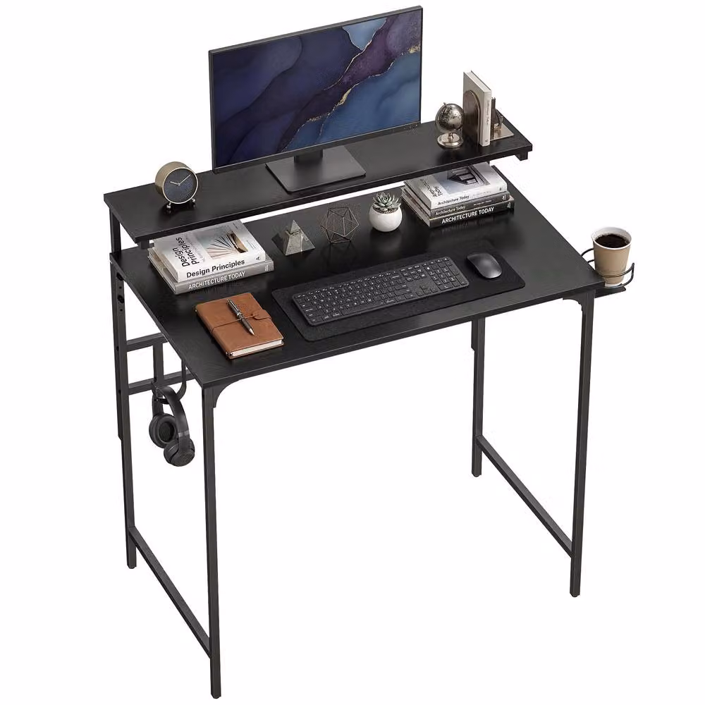 STILVORA Modern Computer Desk with Shelving in Black Finish – 2