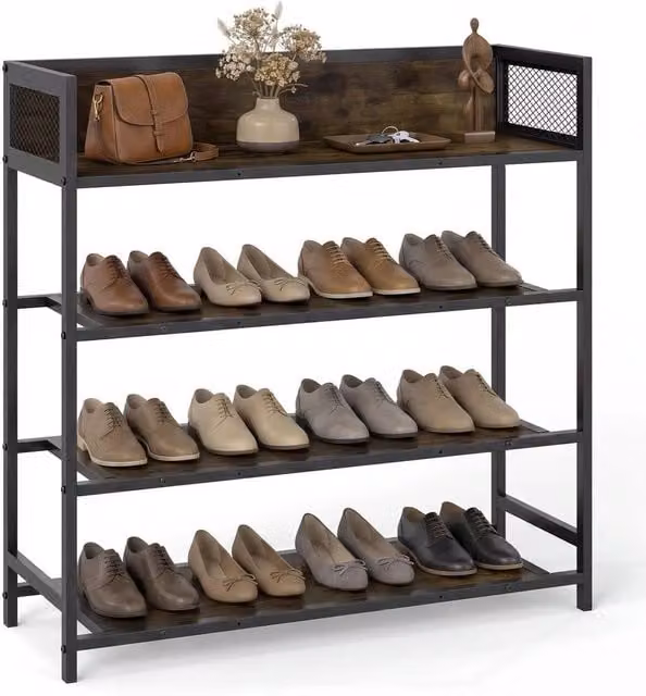 EONLION 4-Tier Industrial Metal Shoe Rack in Brown and Black, Width: 50 cm – 1
