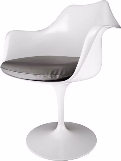 Fusion Living White Tulip Armchair with Dark Grey Synthetic Leather Cushion